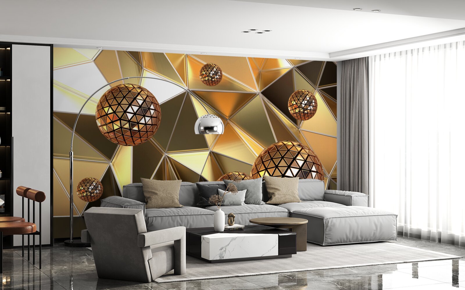 Papier peint boules métalliques 3d