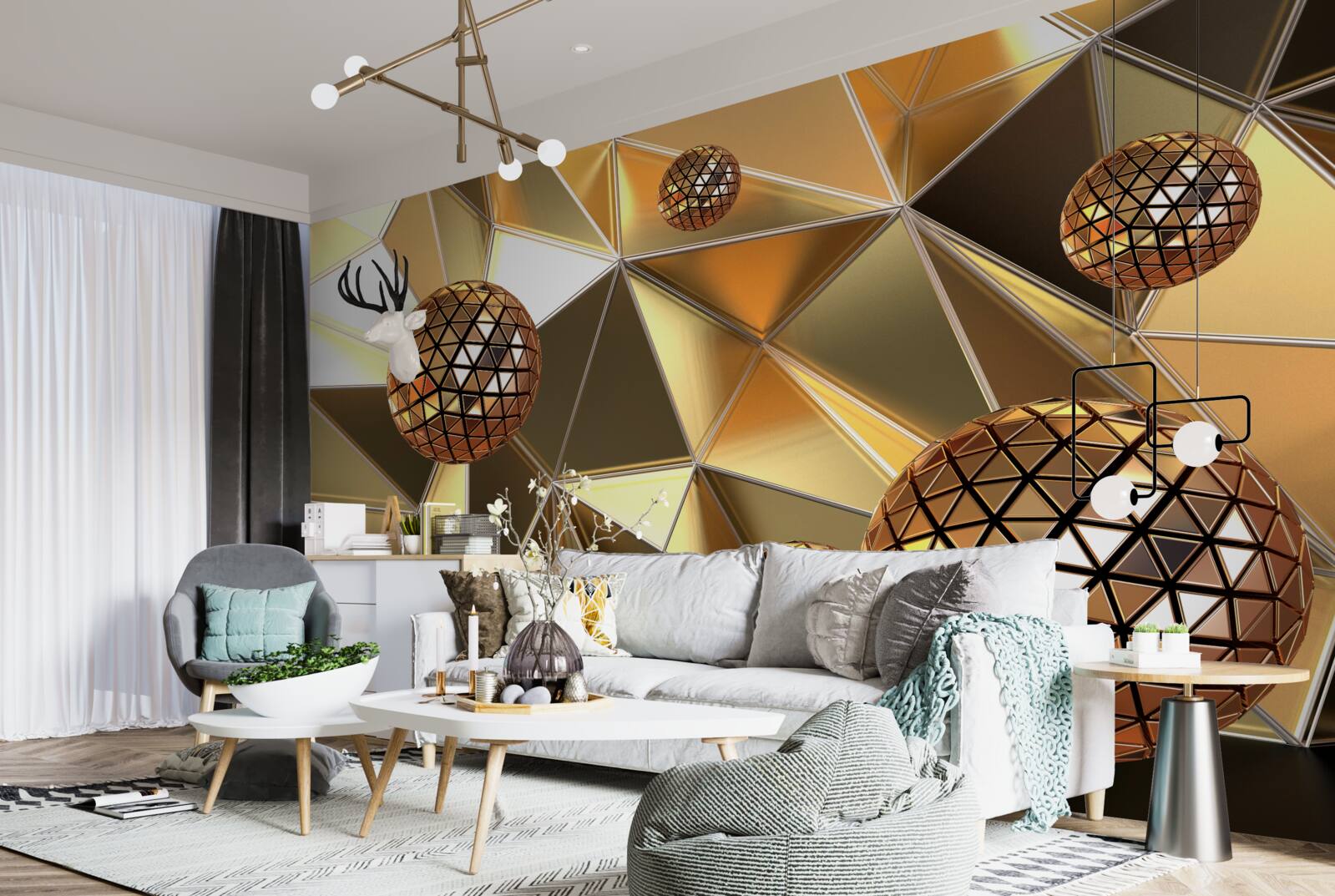 Papier peint boules métalliques 3d