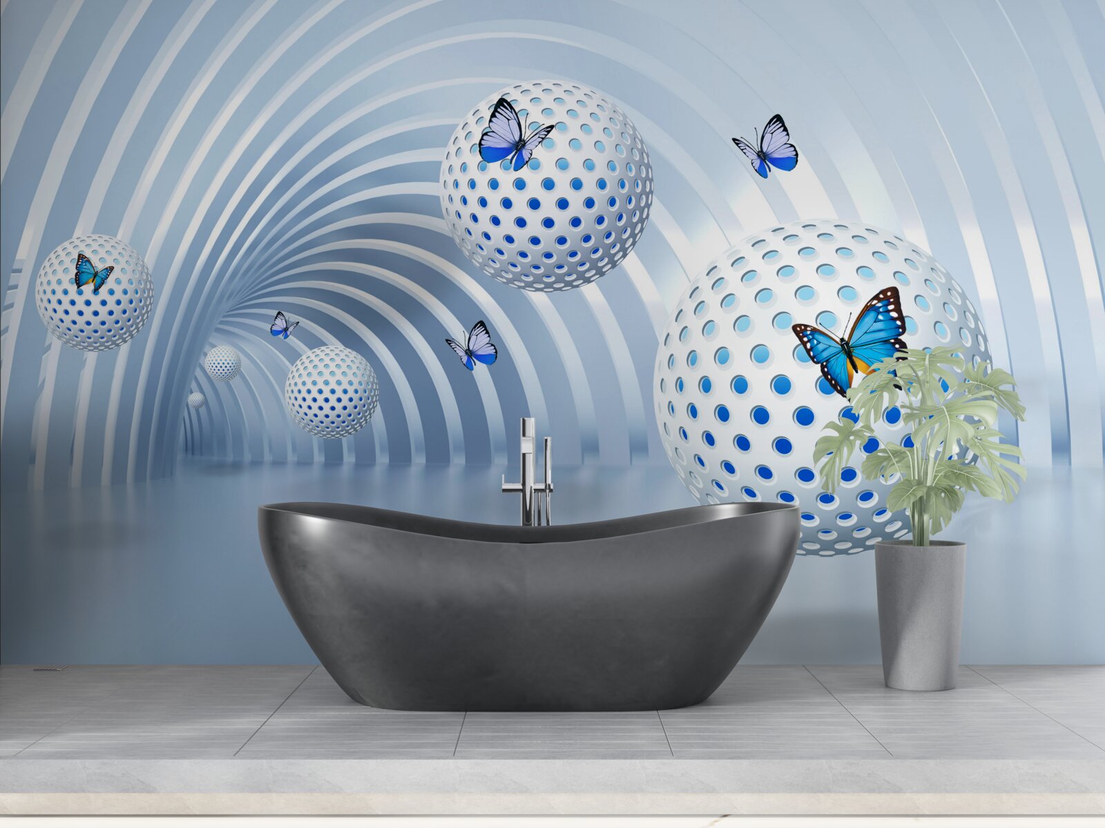 Papier peint boules suspendues dans l'air à l'intérieur du tunnel