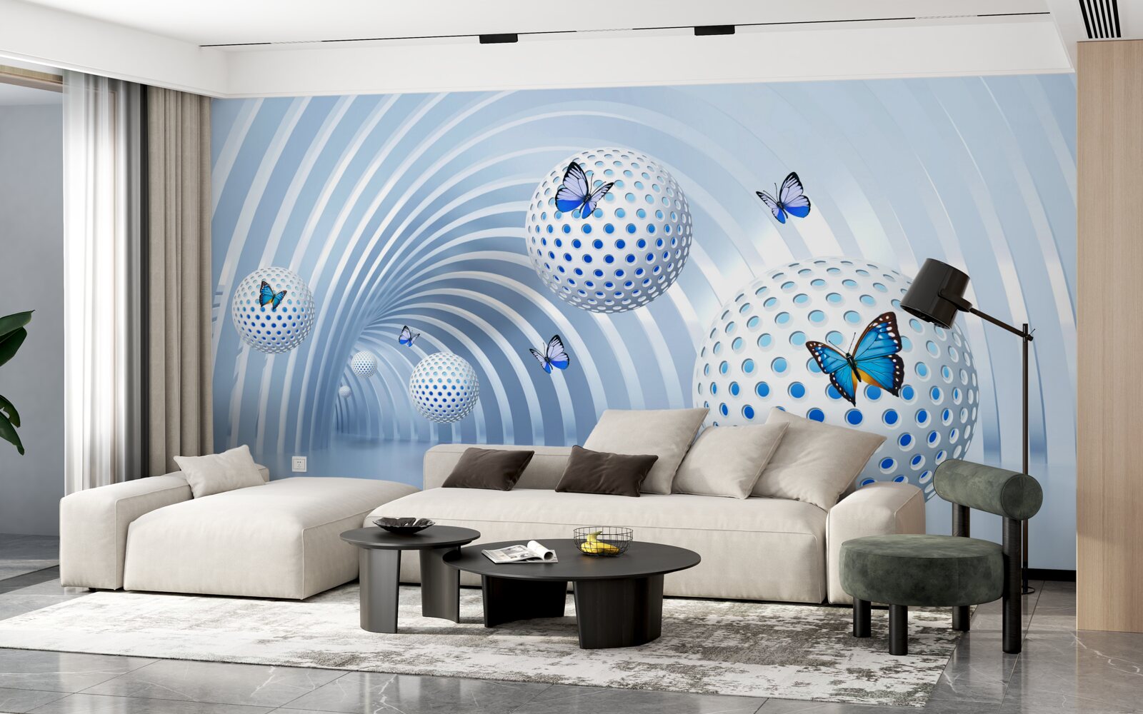 Papier peint boules suspendues dans l'air à l'intérieur du tunnel