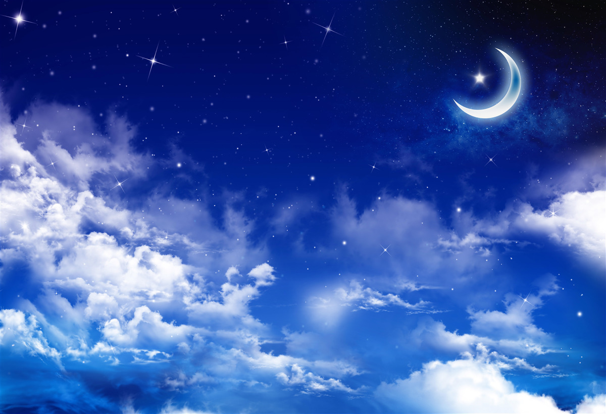 Papier peint nuit sous la lune et les étoiles scintillantes