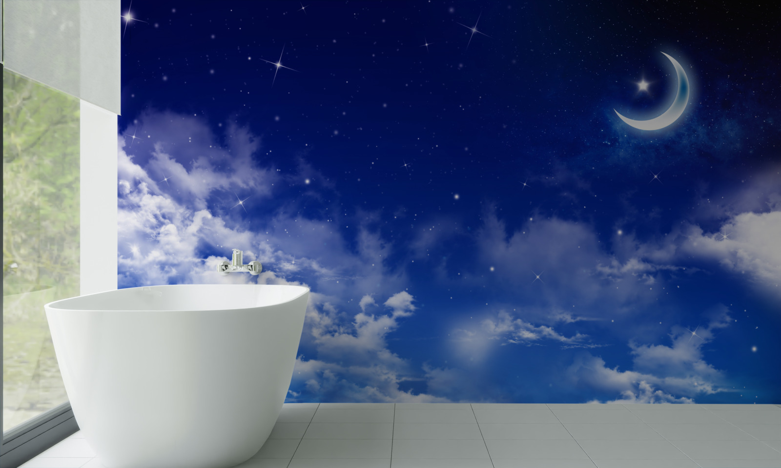 Papier peint nuit sous la lune et les étoiles scintillantes