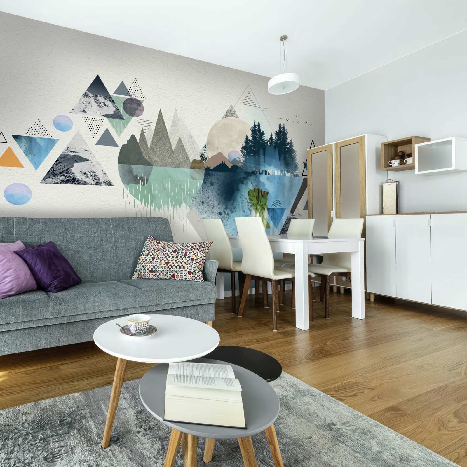 Papier peint géométrie et abstraction forestière