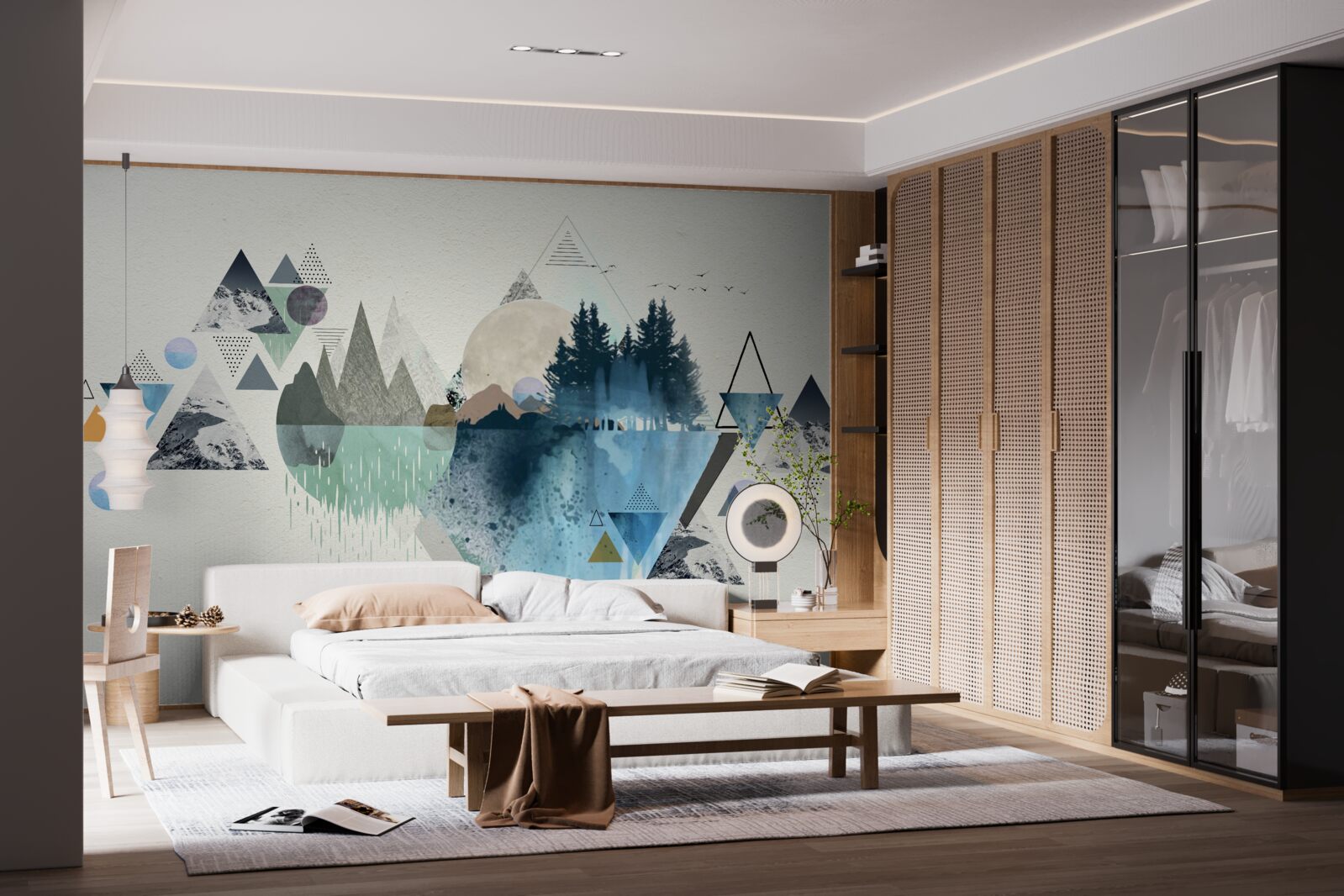 Papier peint géométrie et abstraction forestière