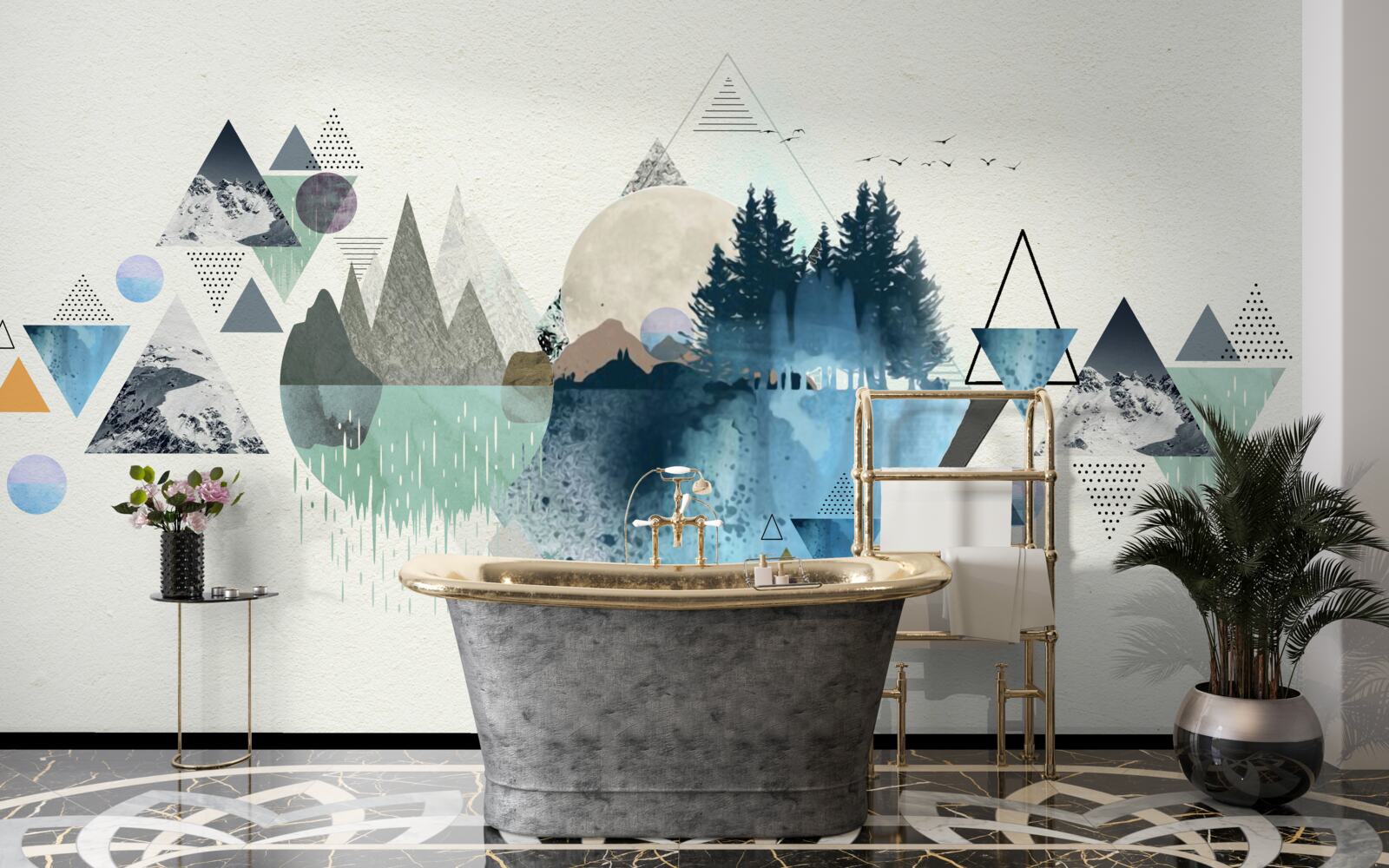 Papier peint géométrie et abstraction forestière