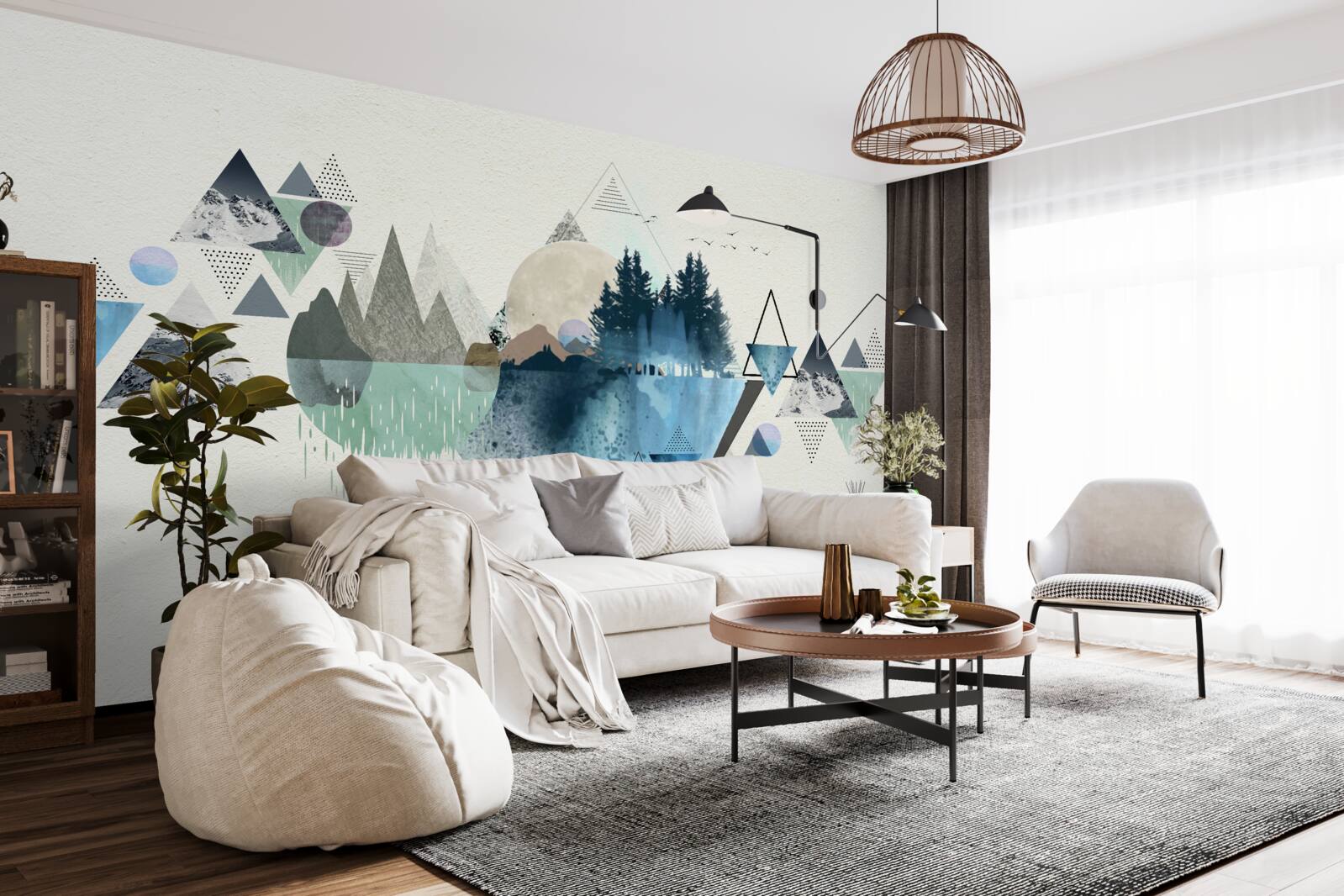 Papier peint géométrie et abstraction forestière