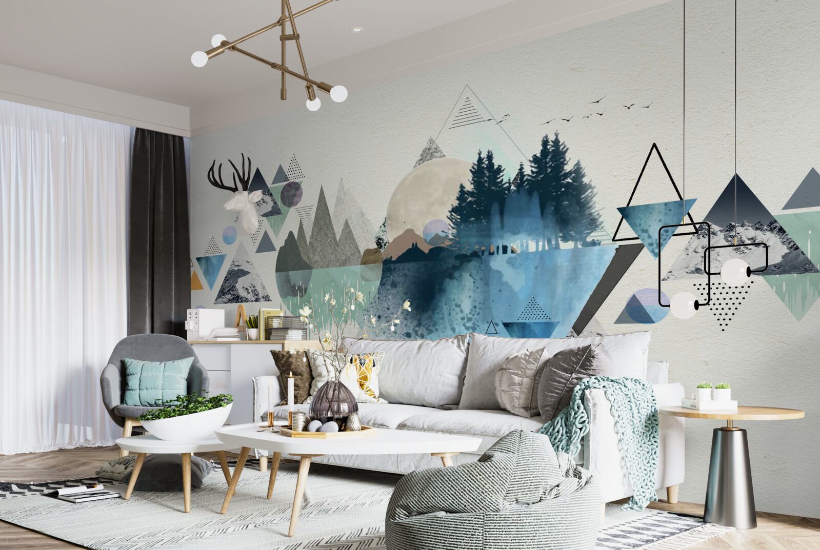 Papier peint géométrie et abstraction forestière