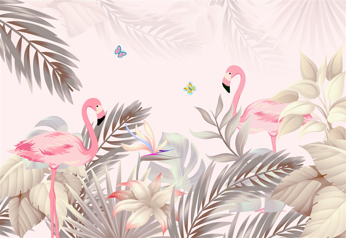 Papier peint flamant rose parmi les arbres