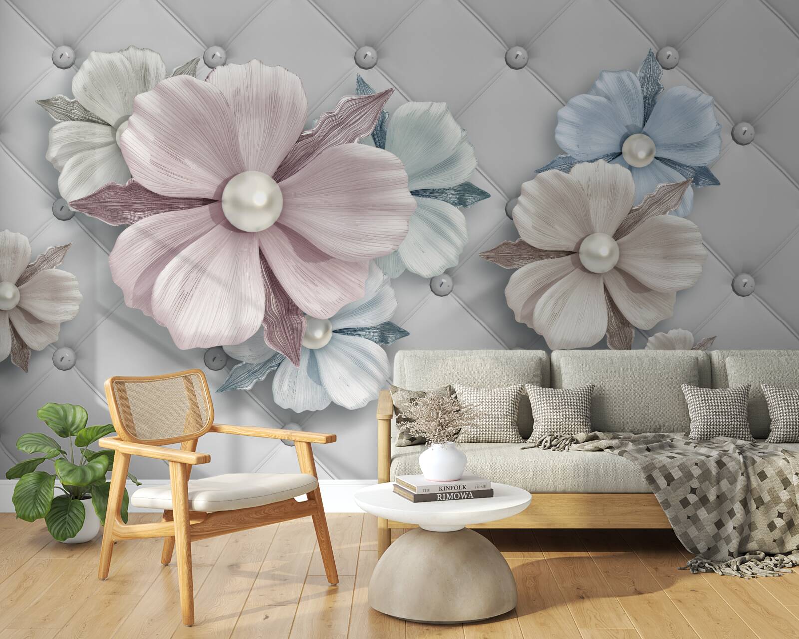 Papier peint texture de fleurs et de nacre