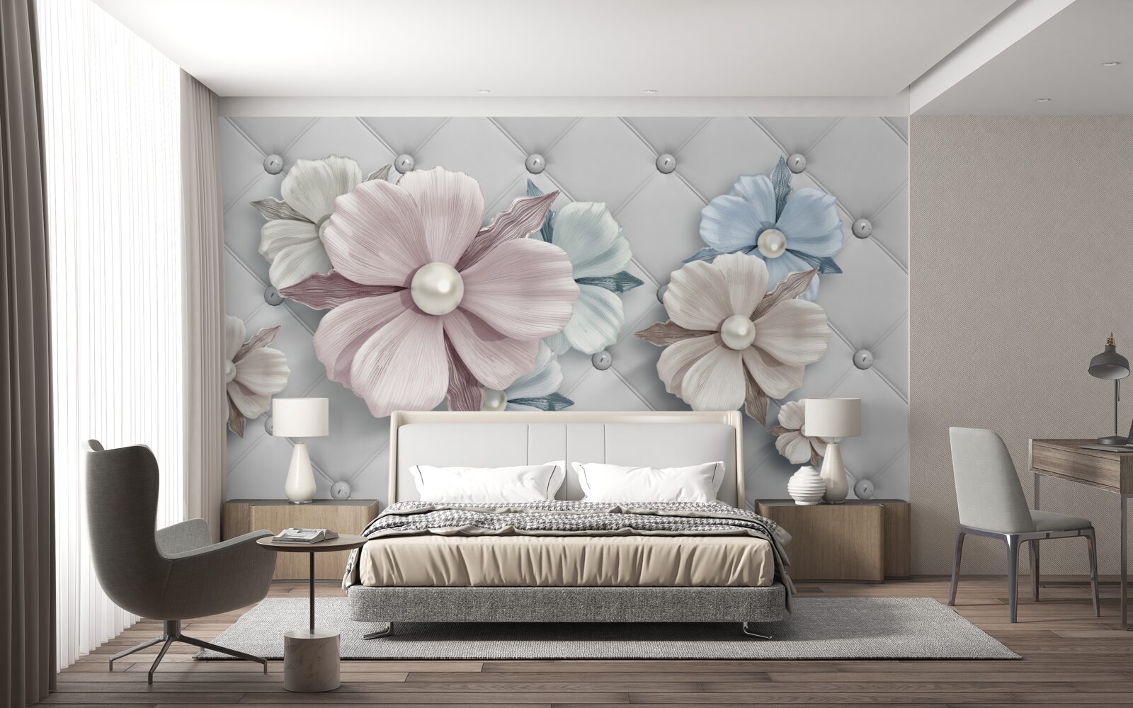 Papier peint texture de fleurs et de nacre