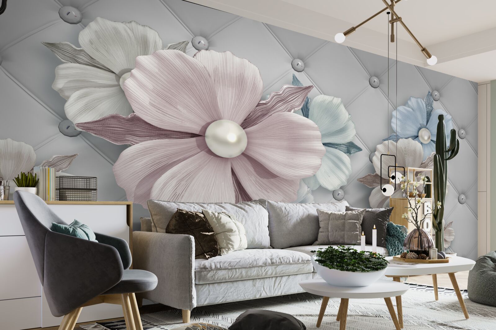 Papier peint texture de fleurs et de nacre