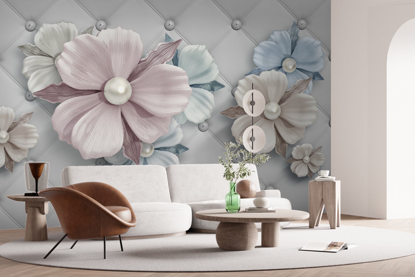 Papier peint texture de fleurs et de nacre