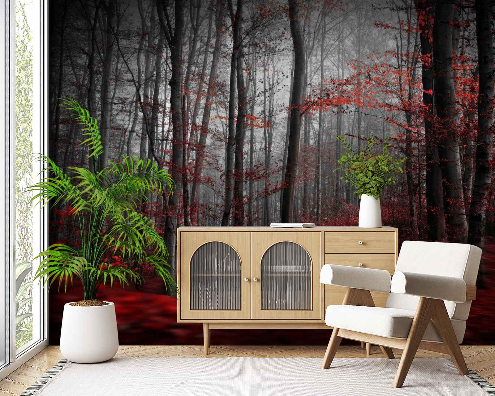 Papier peint paysage d'automne sous la pluie