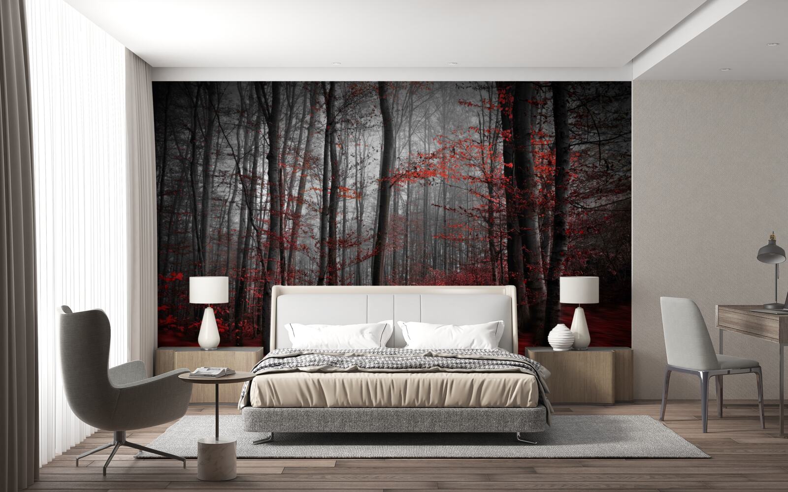 Papier peint paysage d'automne sous la pluie