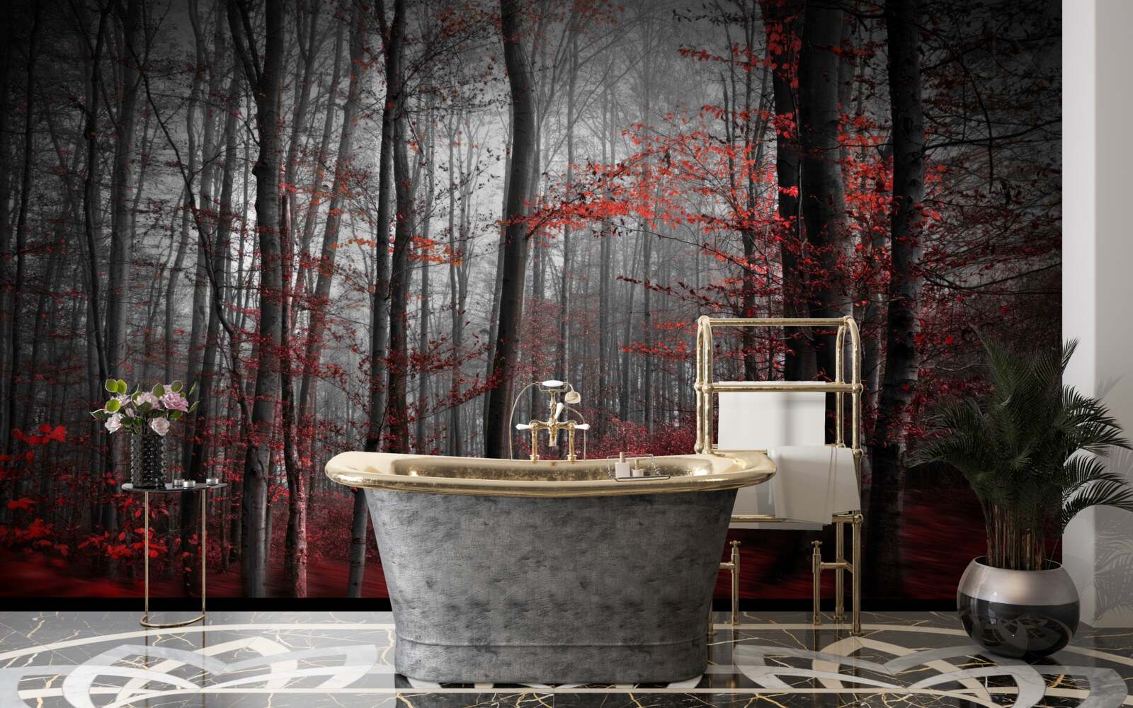 Papier peint paysage d'automne sous la pluie