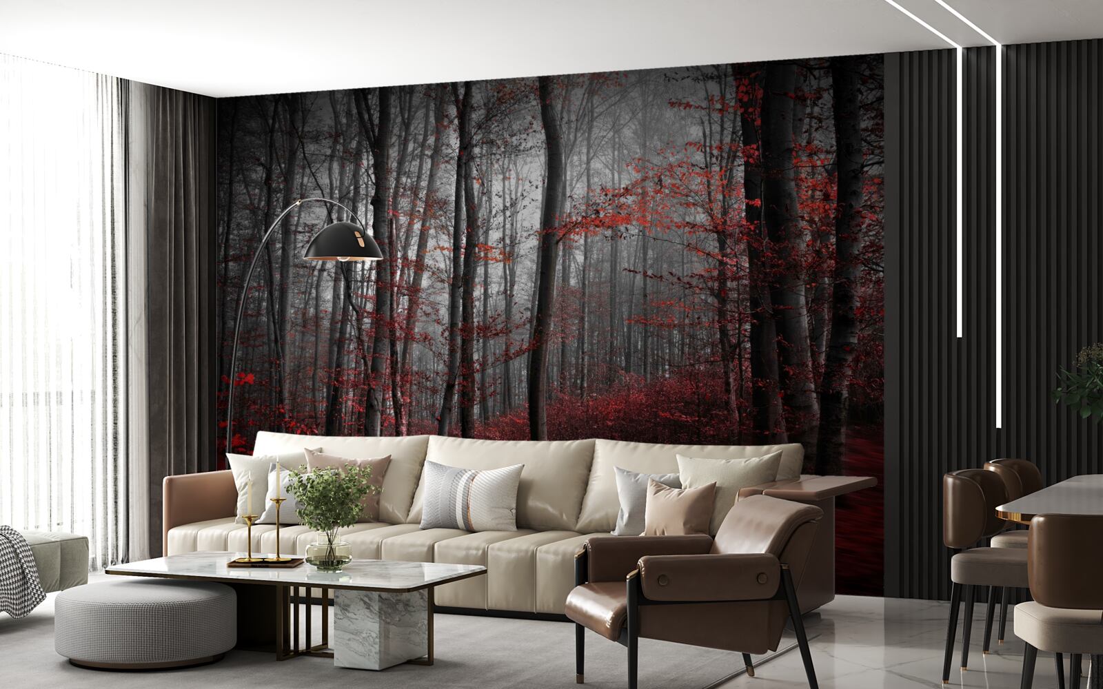 Papier peint paysage d'automne sous la pluie