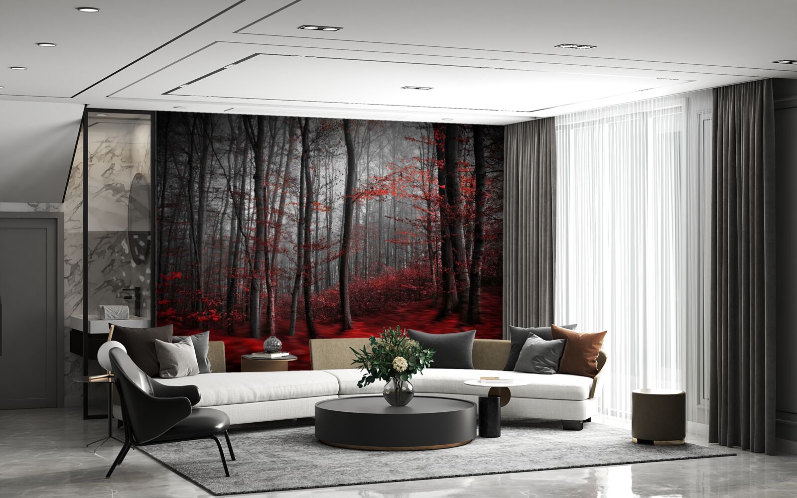 Papier peint paysage d'automne sous la pluie