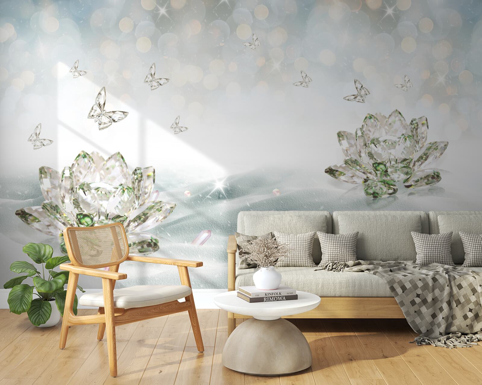 Papier peint fleurs et papillons en verre