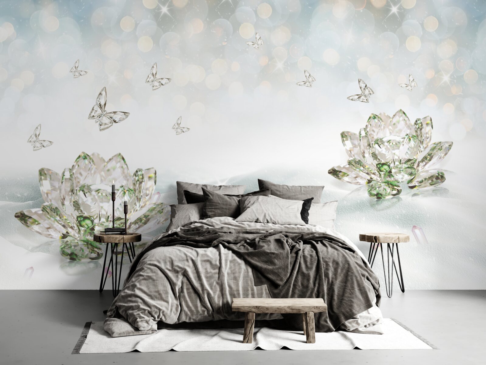 Papier peint fleurs et papillons en verre