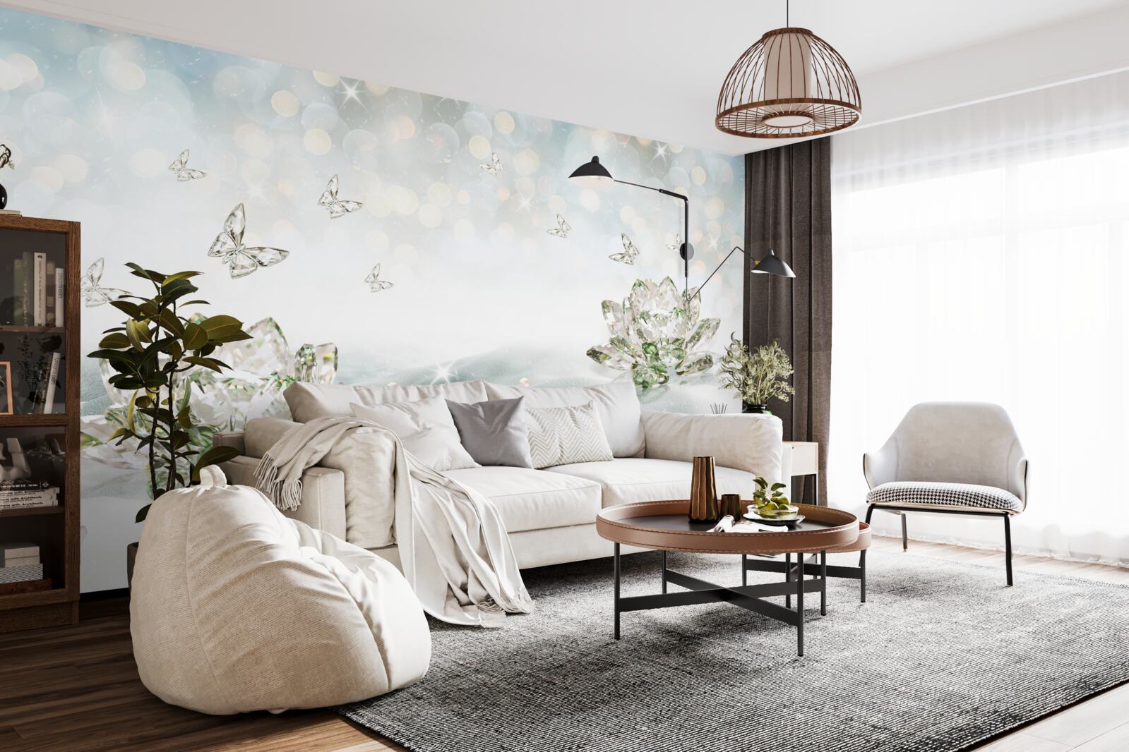 Papier peint fleurs et papillons en verre