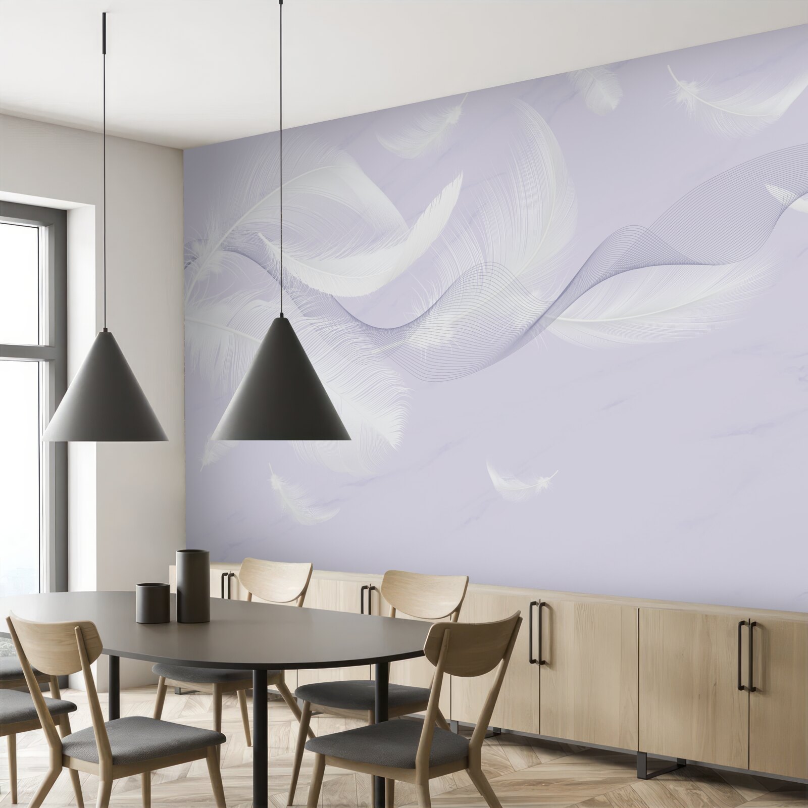 Papier peint Plumes blanches comme neige et aériennes