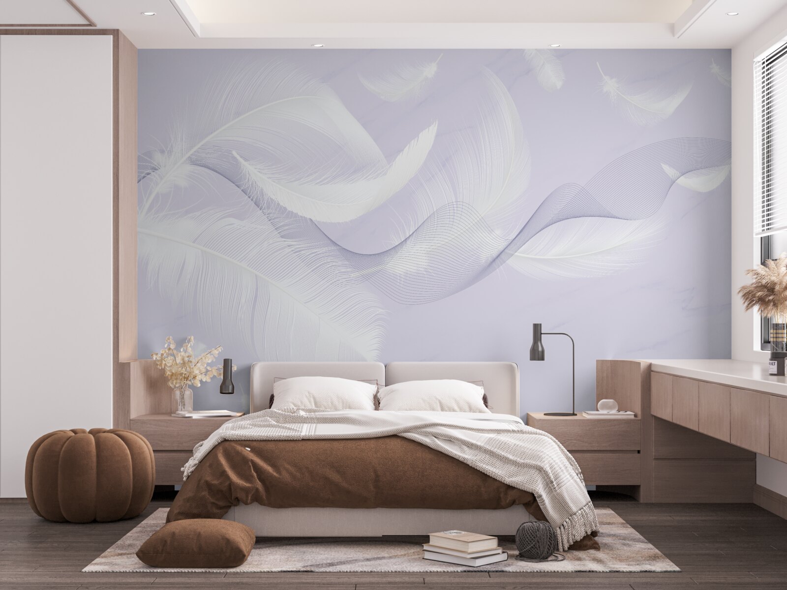 Papier peint Plumes blanches comme neige et aériennes