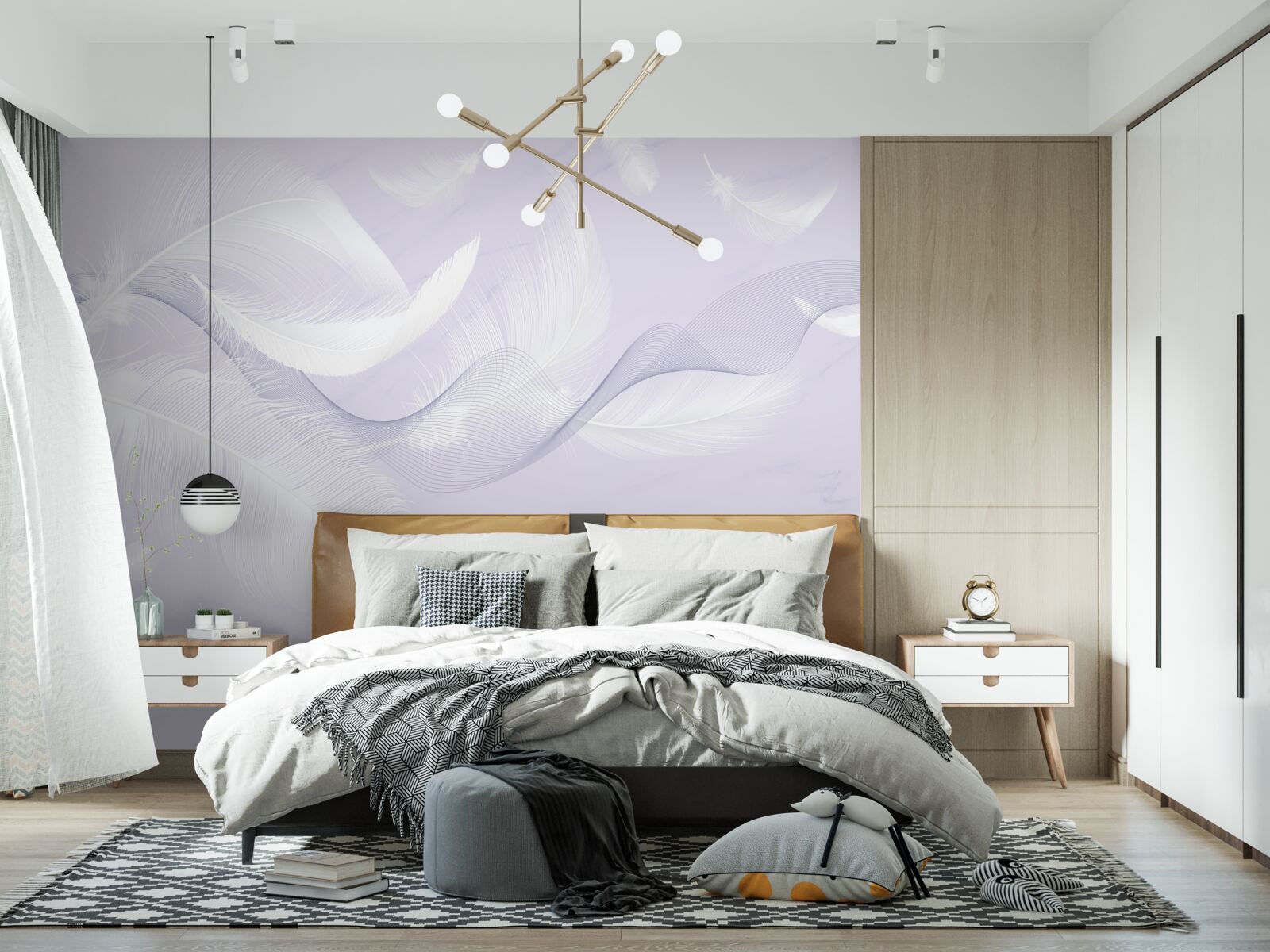 Papier peint Plumes blanches comme neige et aériennes