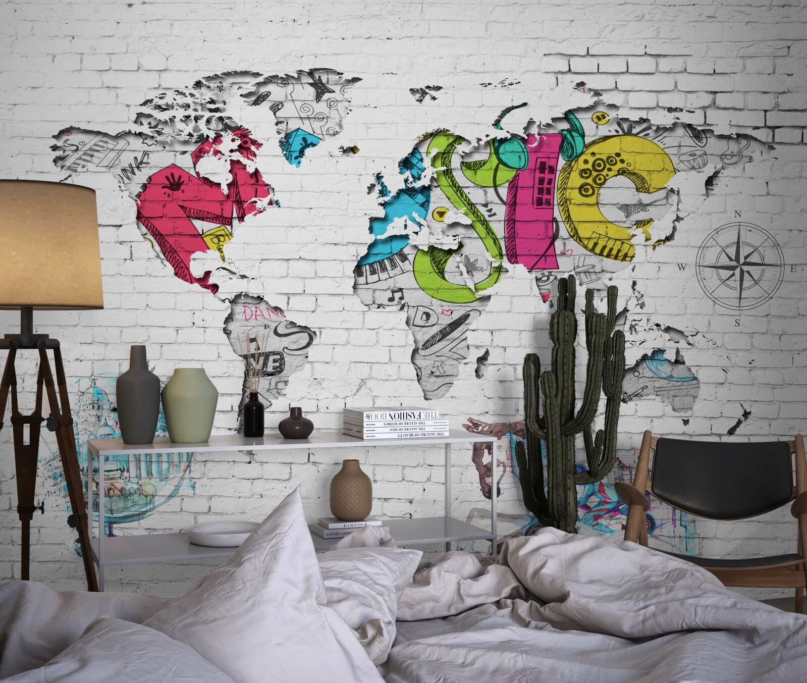 Papier peint graffiti en forme de carte du monde