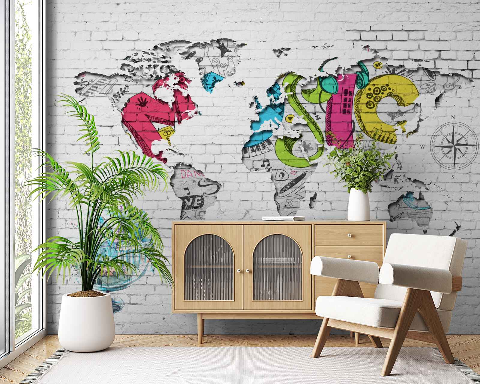 Papier peint graffiti en forme de carte du monde