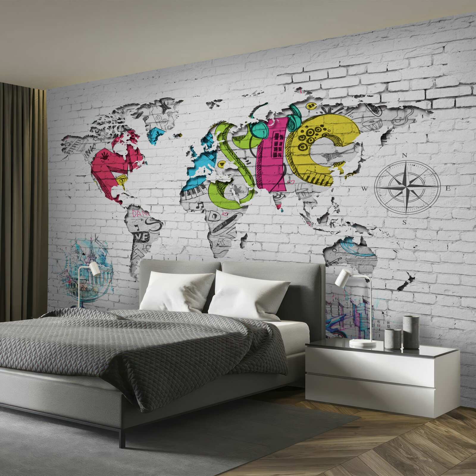 Papier peint graffiti en forme de carte du monde