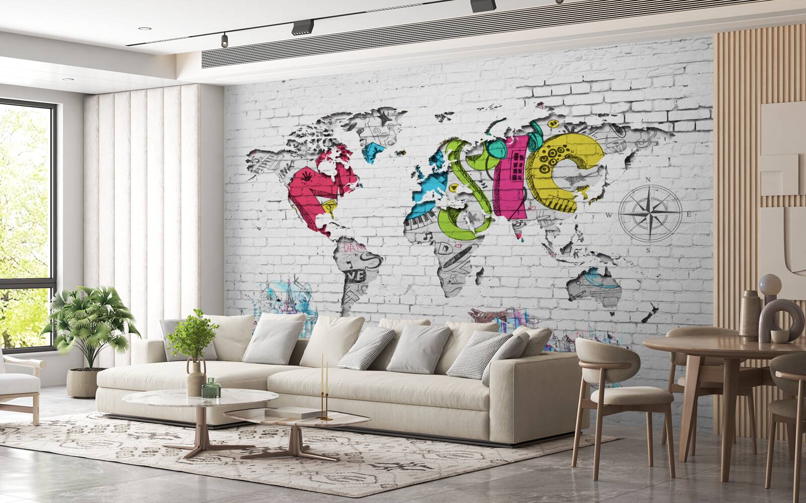 Papier peint graffiti en forme de carte du monde