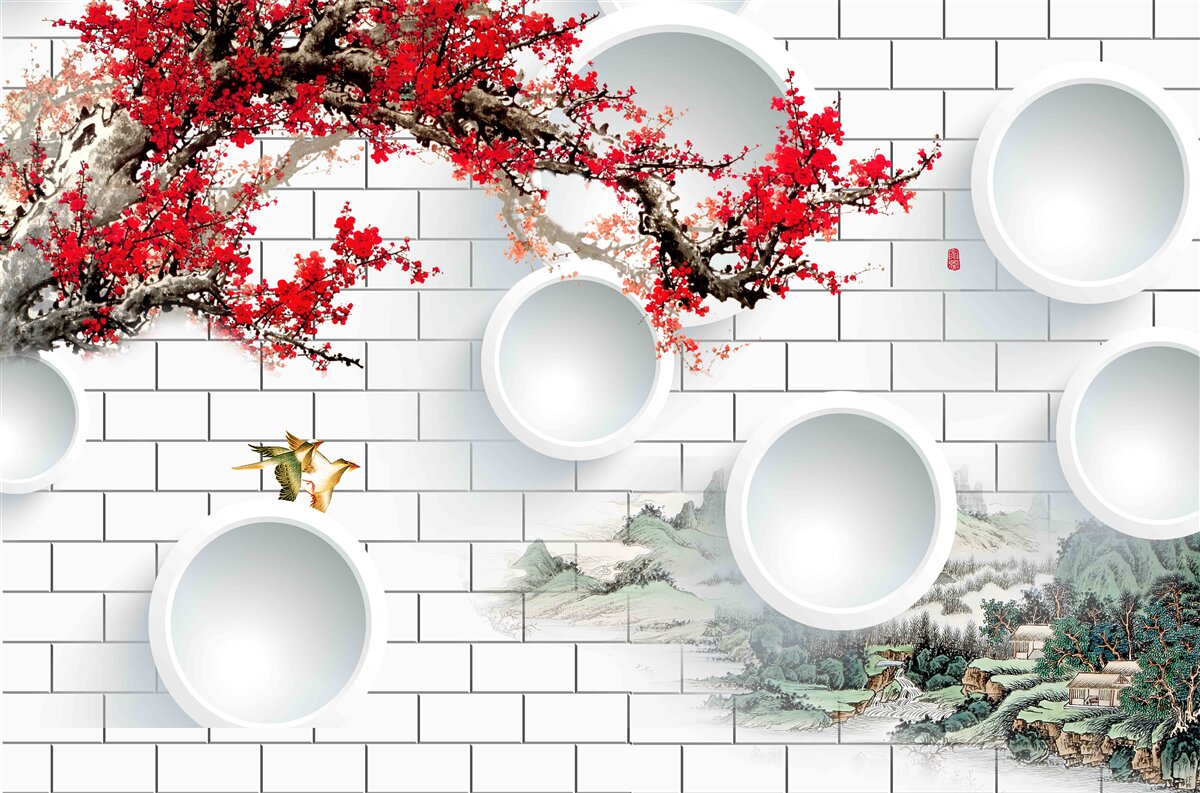 Papier peint cercles en style géométrique et paysage