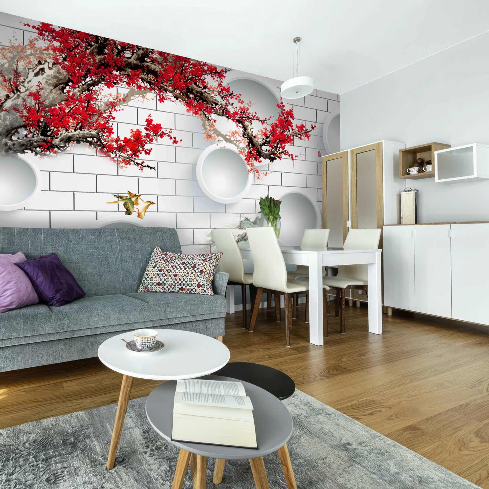 Papier peint cercles en style géométrique et paysage