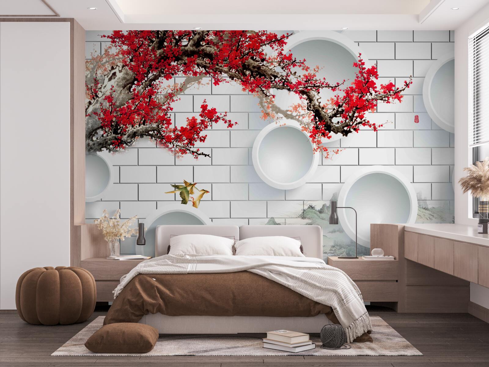 Papier peint cercles en style géométrique et paysage