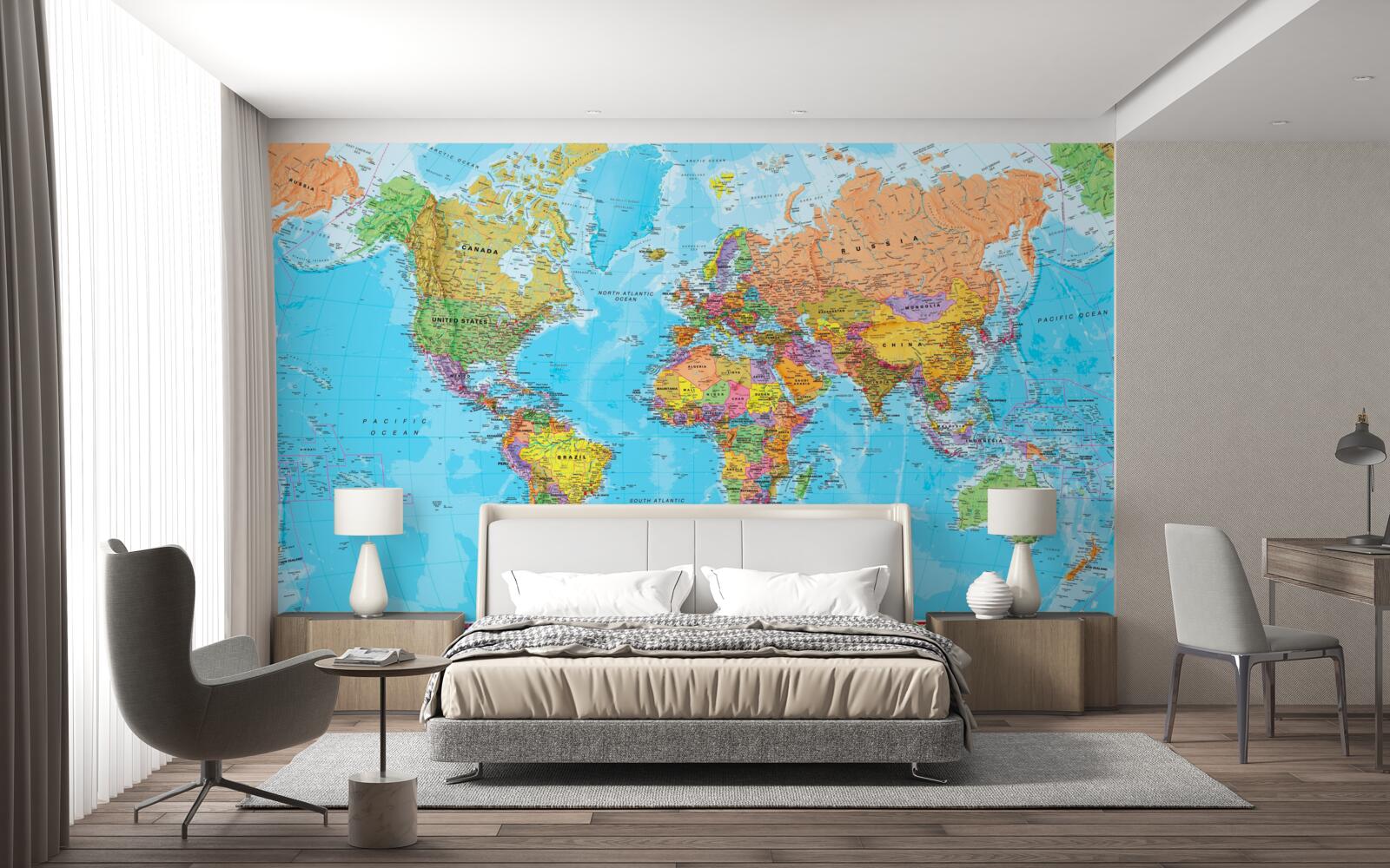 Papier peint carte du monde montrant les drapeaux des pays