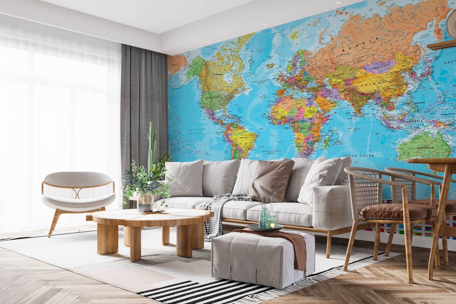 Papier peint carte du monde montrant les drapeaux des pays