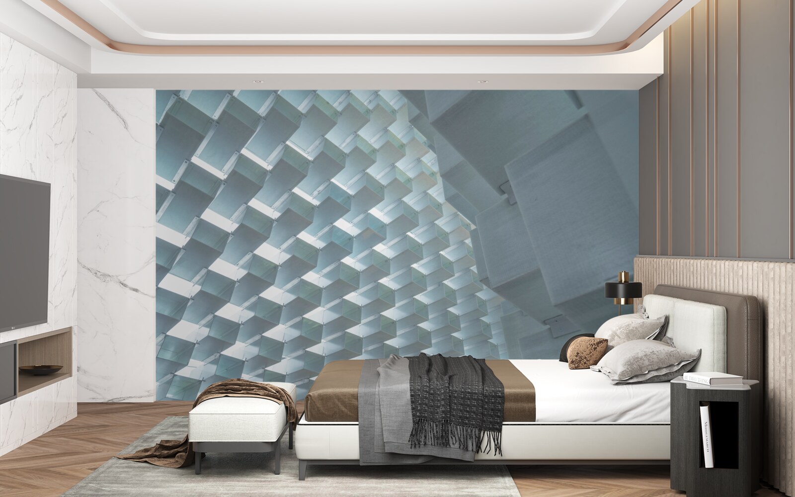 Papier peint Mur avec rectangles flottants en 3D