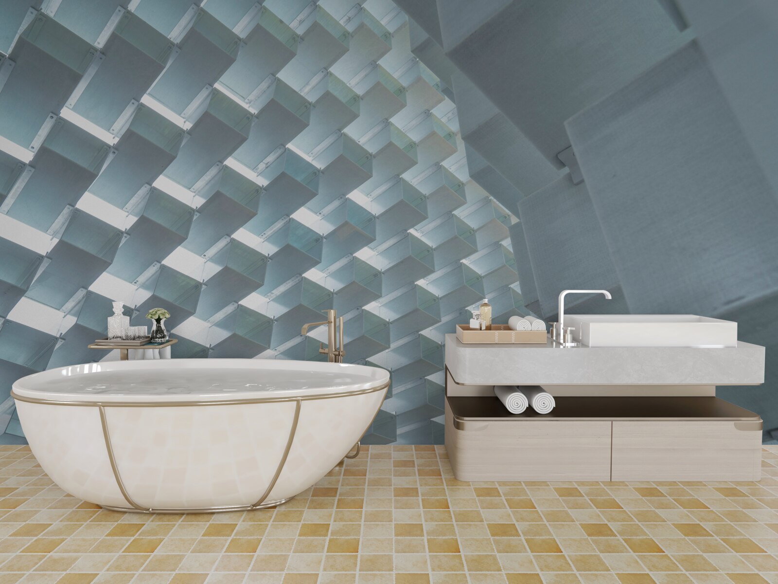 Papier peint Mur avec rectangles flottants en 3D