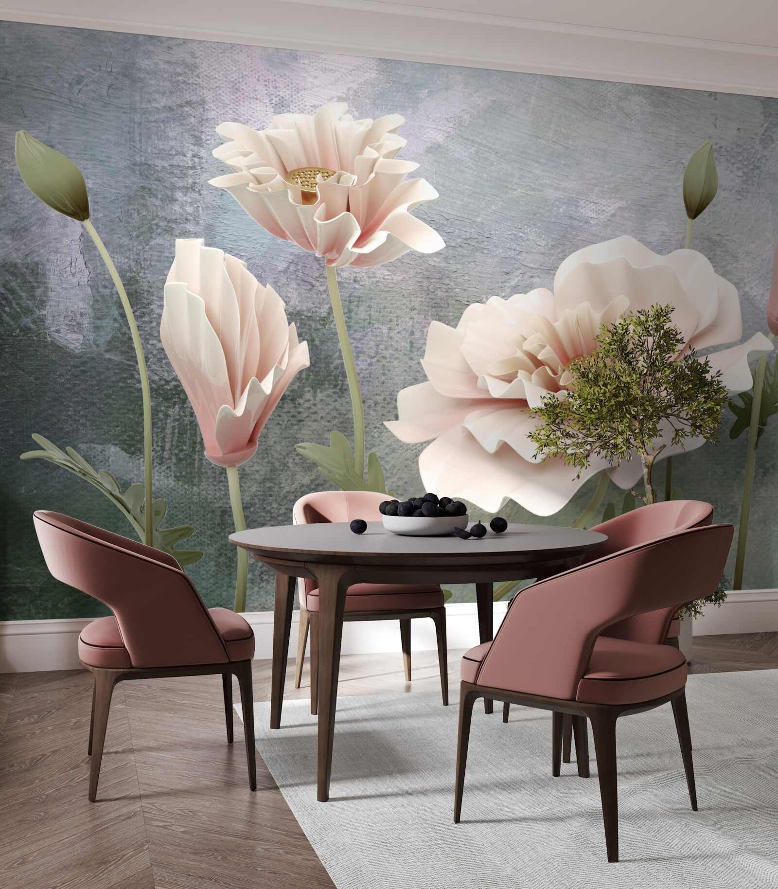 Papier peint après la nuit, les bourgeons fleurissent