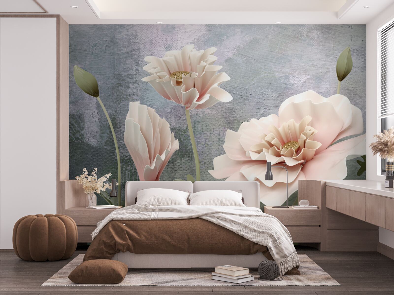 Papier peint après la nuit, les bourgeons fleurissent