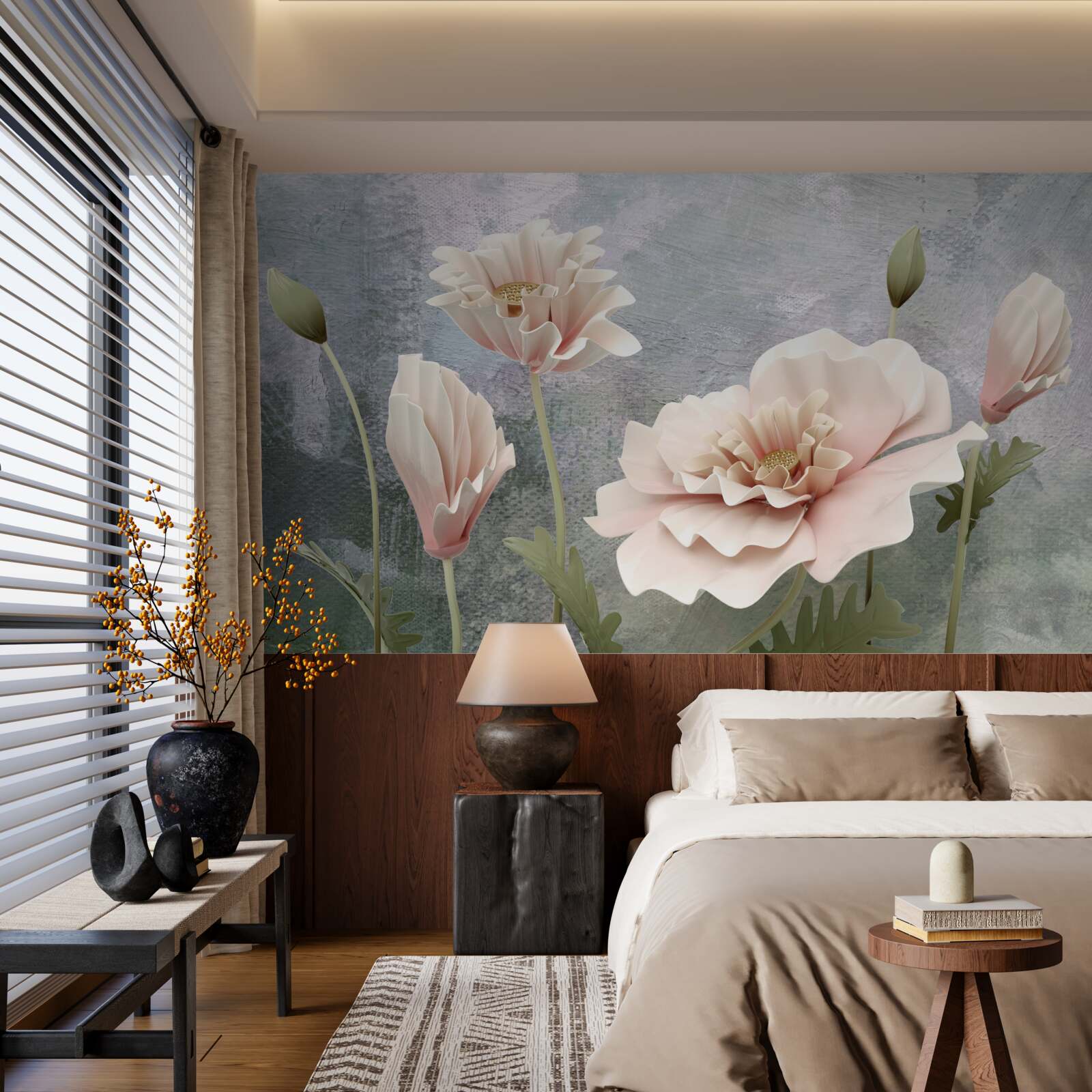 Papier peint après la nuit, les bourgeons fleurissent