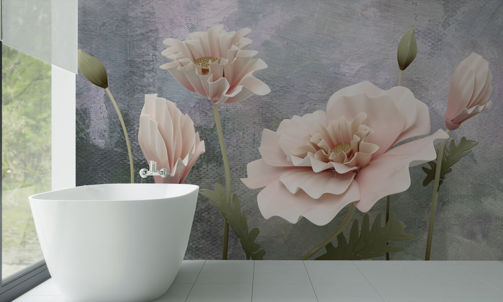 Papier peint après la nuit, les bourgeons fleurissent