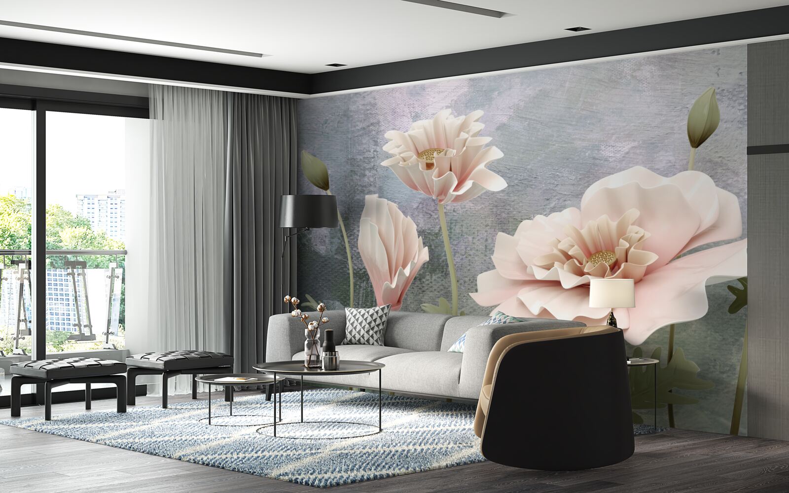 Papier peint après la nuit, les bourgeons fleurissent