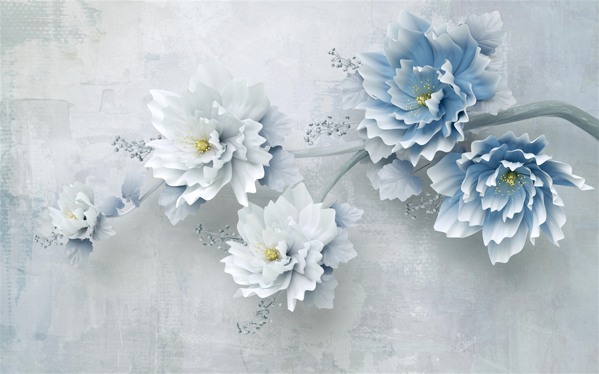 Papier peint fleurs bleues par temps nuageux