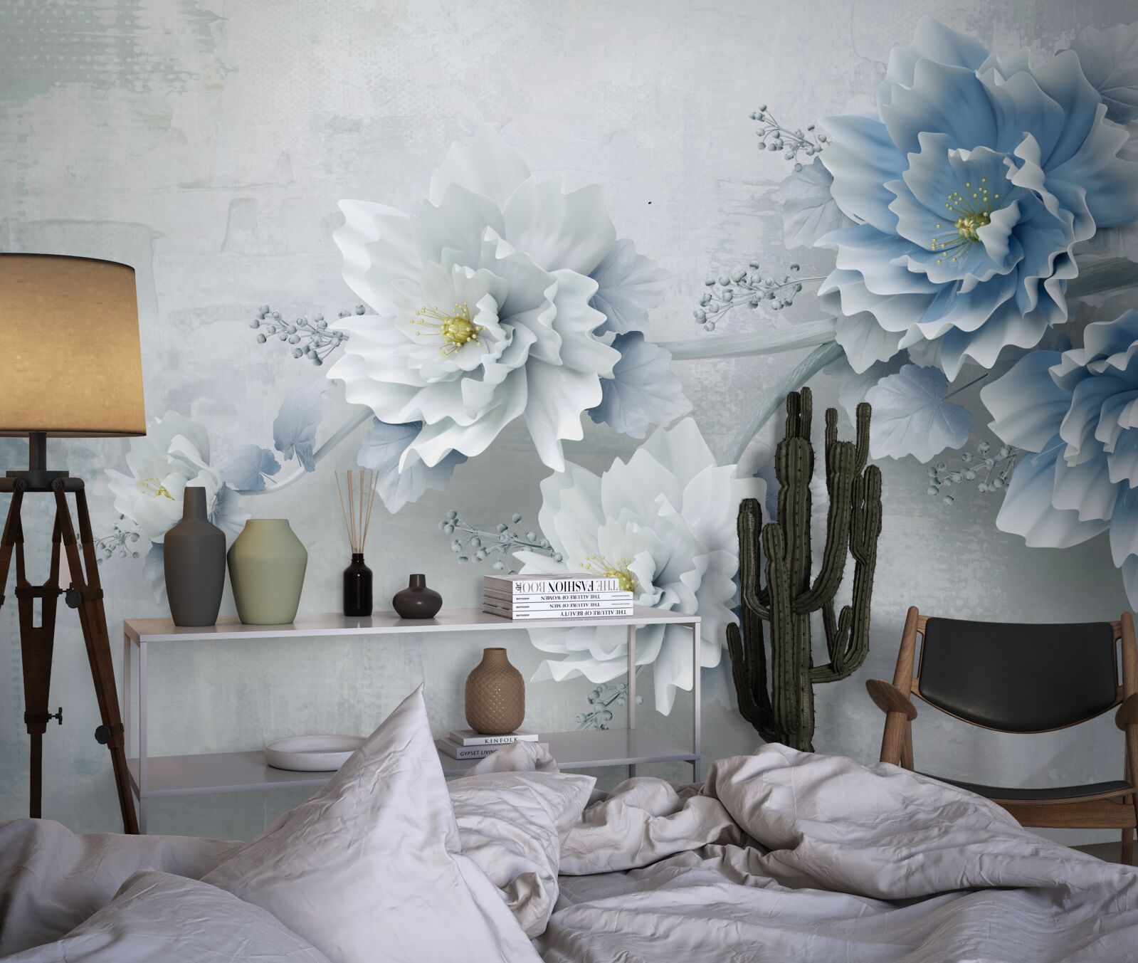 Papier peint fleurs bleues par temps nuageux