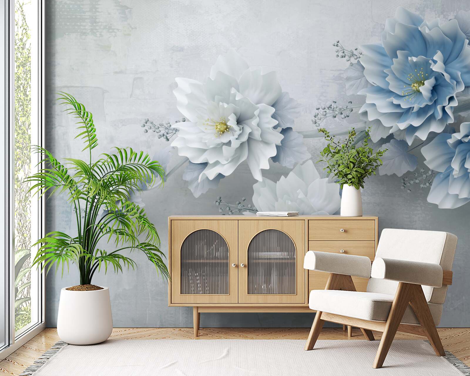 Papier peint fleurs bleues par temps nuageux