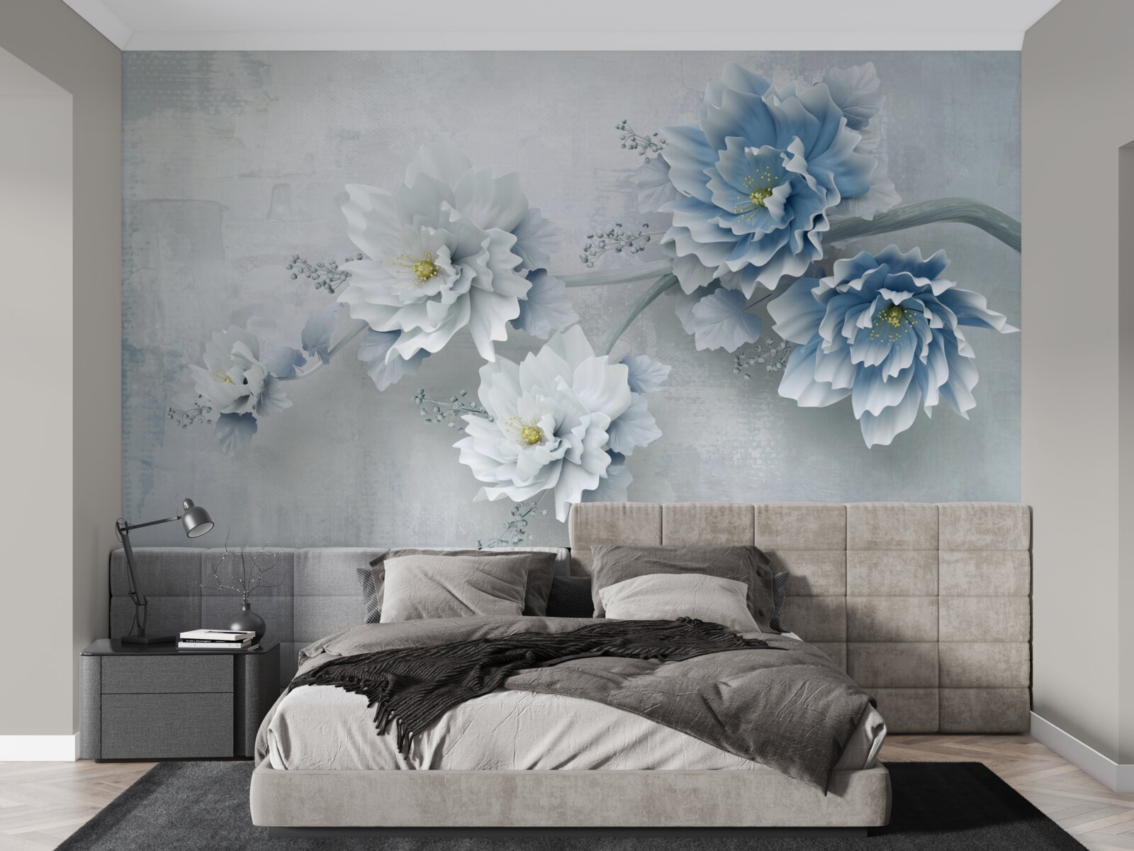 Papier peint fleurs bleues par temps nuageux