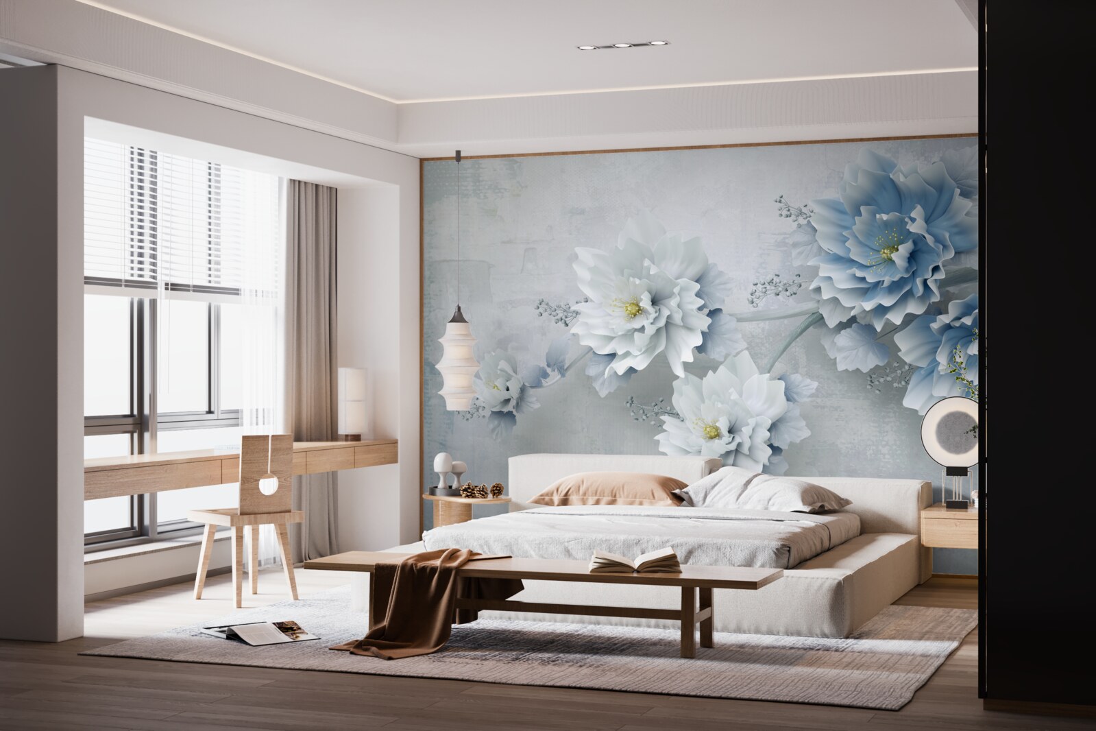 Papier peint fleurs bleues par temps nuageux