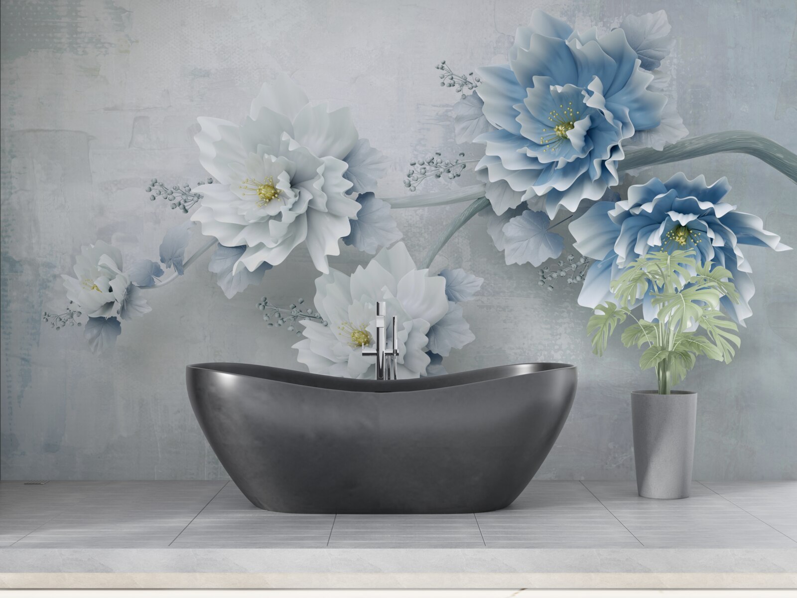 Papier peint fleurs bleues par temps nuageux