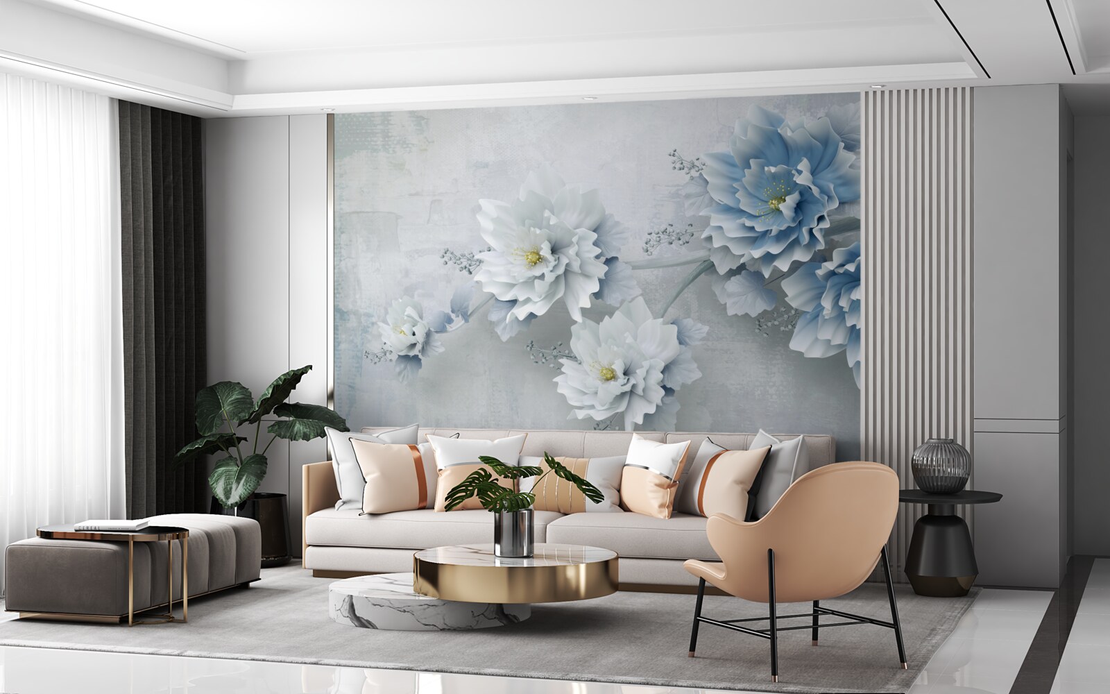 Papier peint fleurs bleues par temps nuageux